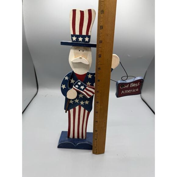 Enesco Uncle Sam Patriotic Wooden Figurine God Bless America USA 13” - Picture 6 of 6
